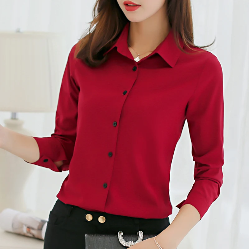2020 Spring Korean Slim Shirt Office ladies shirt Women's Long Sleeve Chiffon turn down collar |
