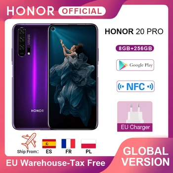 Перейти на Алиэкспресс и купить Глобальная версия HONOR 20 Pro Google Play смартфон 6,26 '8Гб 256 ГБ Kirin 980 Восьмиядерный 48мп камера мобильный телефон Android NFC