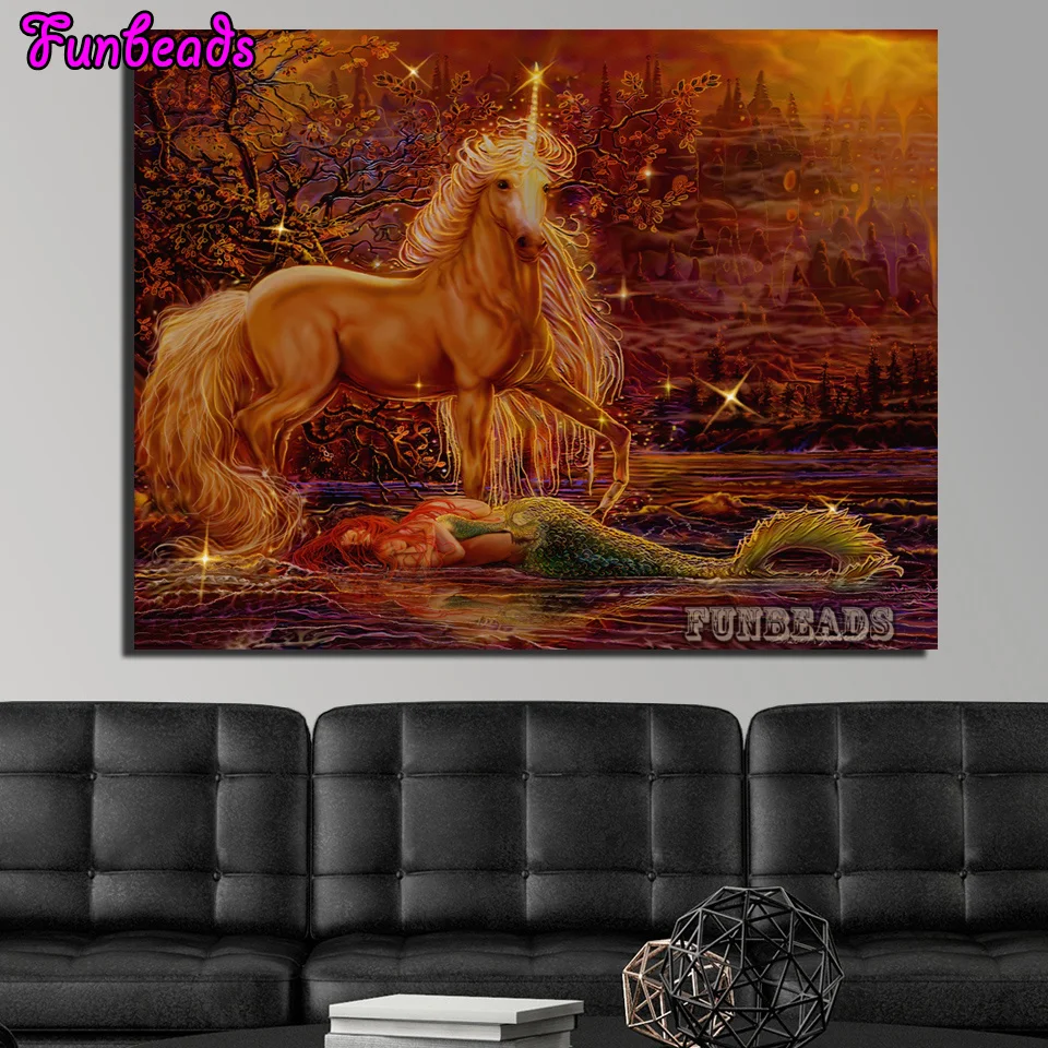 

Diamond Painting New Fantasy Animal Unicorn Mermaid Diamond Mosaic Embroidery Beads Painting Mythical Landscape Decor TT6387