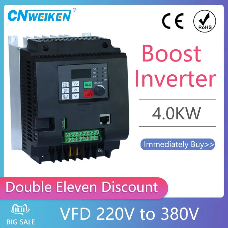 

220V to 3 Phase 380V 4KW 5.5KW Variable-frequency Drive inverter VFD For Water Pump FAN Motor AC Drives
