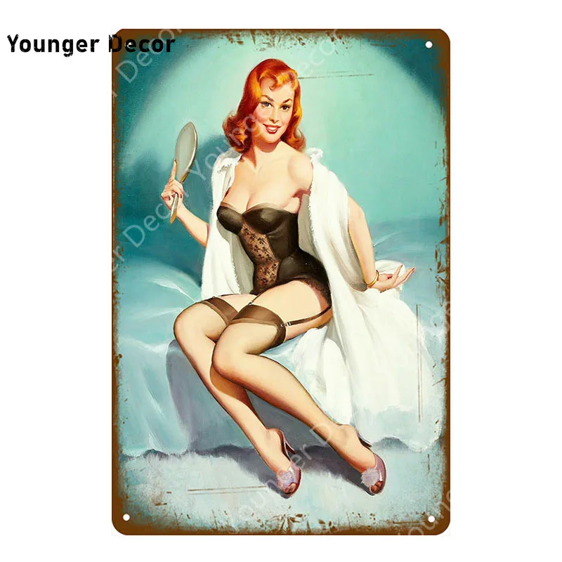 Европа Pin Up девушка плакат металлические жестяные вывески Винтаж Настенный декор живопись бар паб кафе магазин домашний декор сексуальная леди табличка YI-141