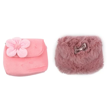 

2 Pcs Children Girls Kids Princess Handbag Tote Backpack Messenger Shoulder Bag Wallet, Pink & Purple Red