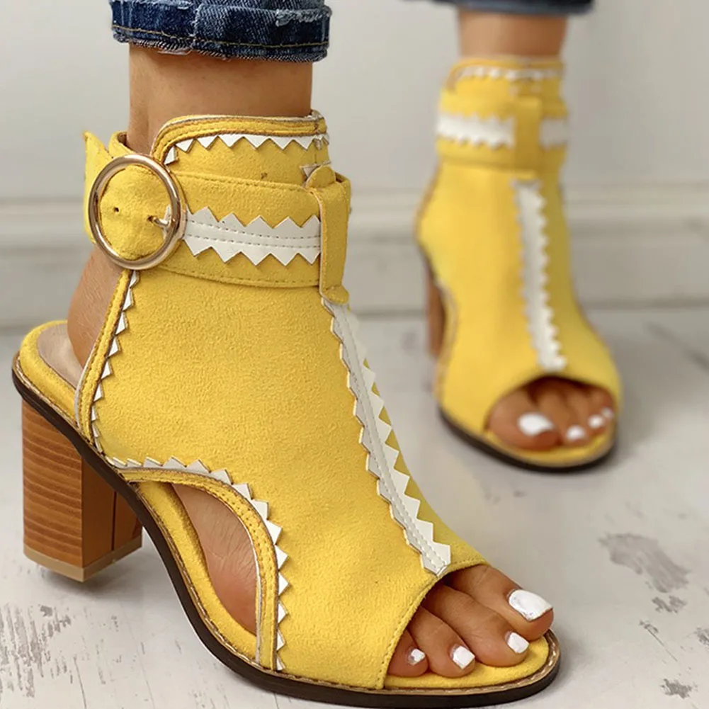 

Karinluna Large Size 43 Pre-sale Customized Shoes Leisure Summer Yellow Block High Heels Buckle Summer Shoes Woman Sandals