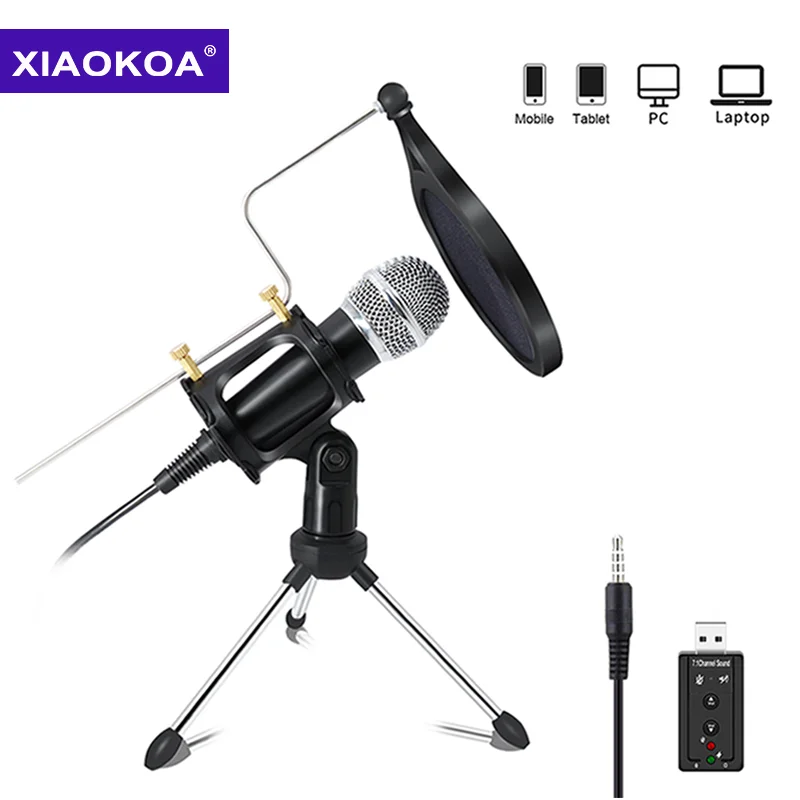 XIAOKOA recording Condenser Microphone mobile phone microphone 3.5mm Jack microfone for Computer PC Karaoke mic | Электроника