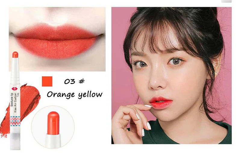 8 Colors Double Head Lipstick Air Cushion Lip Biting Bar Long Lasting Matte Balm Women Makeup Cosmetic Tool - Цвет: 03  Orange yellow