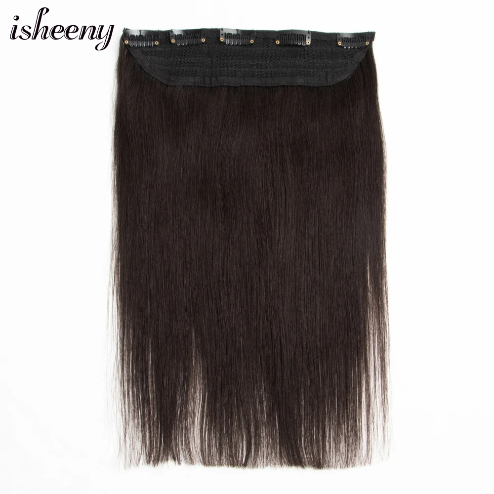 Isheeny Clip In One Piece Brazilian Hair Clips Tic Tac 5 clips 14" 18" 22" Remy Hair piece Straight Clip Human Extensions