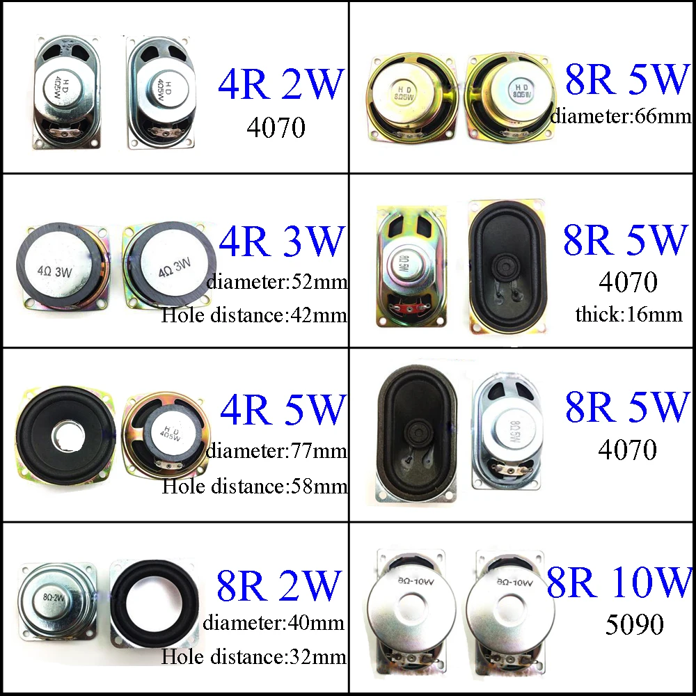 YuXi 8 Ohm 2W 3W 5W 10W 4R 8R 2/3/5/10W 40mm 52mm 66mm 77mm 4070 5090 Diameter Loudspeaker Loud Speaker | Мобильные телефоны и