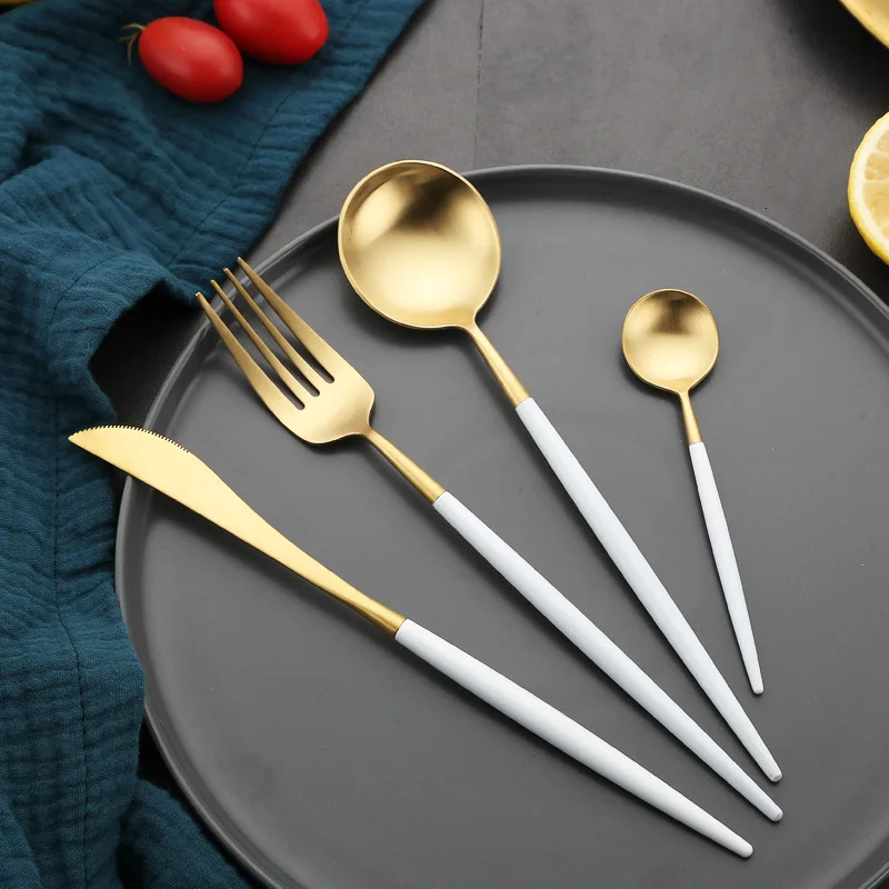 Набор посуды Spklifey, вилка, ложка, нож, золотой набор посуды, посуда из нержавеющей стали, черная и белая посуда, Прямая поставка