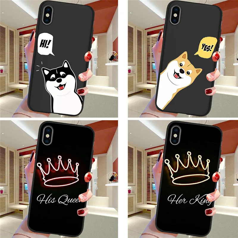 

king queen Couple For iPhone X XR XS Max 5 5S SE 6 6S 7 8 Plus Oneplus 5T Pro 6T phone Case Cover Coque Etui funda cat cartoon