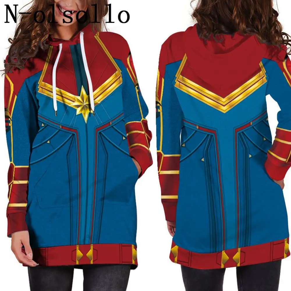 

N-olsollo 2019 New Autumn/Winter 3D Print Cartoon Comic Fashion Hoodie Dresses Full Sleeve With Pockets Casual Sweatshirts Dress