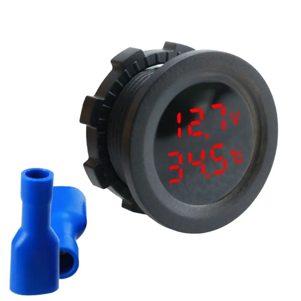12V 24V Motorcycle Round Temperature Voltmeter Auto Voltage Test Display Digital Measurement Suitable For Motorbike Boat Yacht | Автомобили