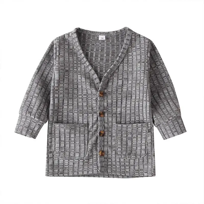 HA091094gray Топ для маленьких мальчиков и девочек 0-3 лет, кардиган, куртка, пальто, верхняя одежда, вязаная одежда - Цвет: HA091094gray
