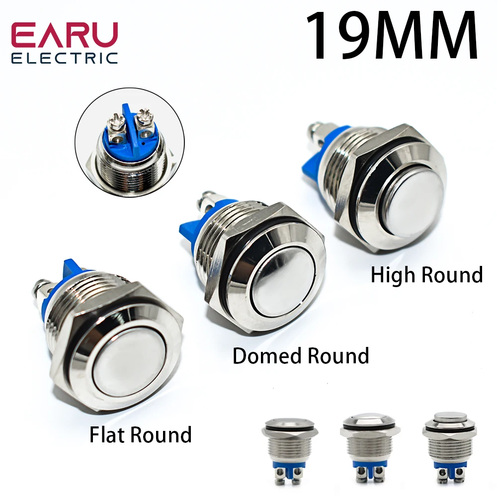 19mm 1NO Momentary High Flat Head Waterproof Reset Metal Push Button Switch Screw Terminal Car Engine Doorbell PC Power Switch