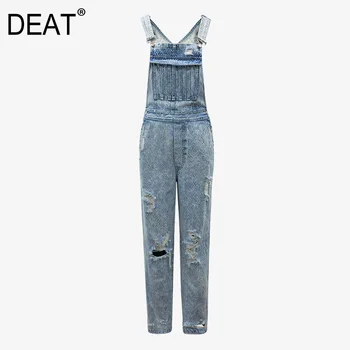 

DEAT 2020 new summer fashion women clothing V-neck sleeveless denim vintage full length pocket jumpsuit jeans WL29905