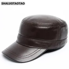 SHALUOTAOTAO мужская плоская кепка тренд Snapback Осень Зима Новая шляпа из натуральной кожи Регулируемый размер модные армейские Кепки из воловьей кожи
