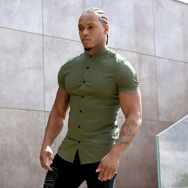 Super Slim Fit Short Sleeve Shirt Men 