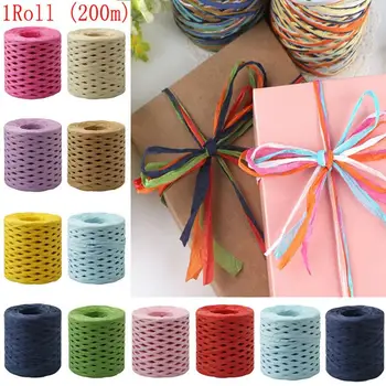 

200M Paper Rope Raffia Ribbon Natural Lace Rope Gift Box Wrapping DIY Scrapbooking Crafts Wedding Birthday Party Decoration