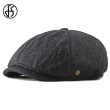 FS модные теплые зимние Восьмиугольные шляпы, черная шерстяная шляпа, мужские однотонные кепки с газетчиком, мужские и женские винтажные плоские кепки в стиле Гэтсби