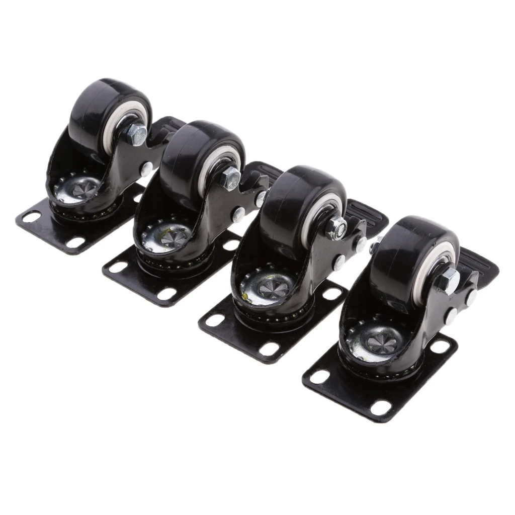 4x Durable 1.5'' PVC Swivel Castor Wheels Furniture Trolley Caster Brake