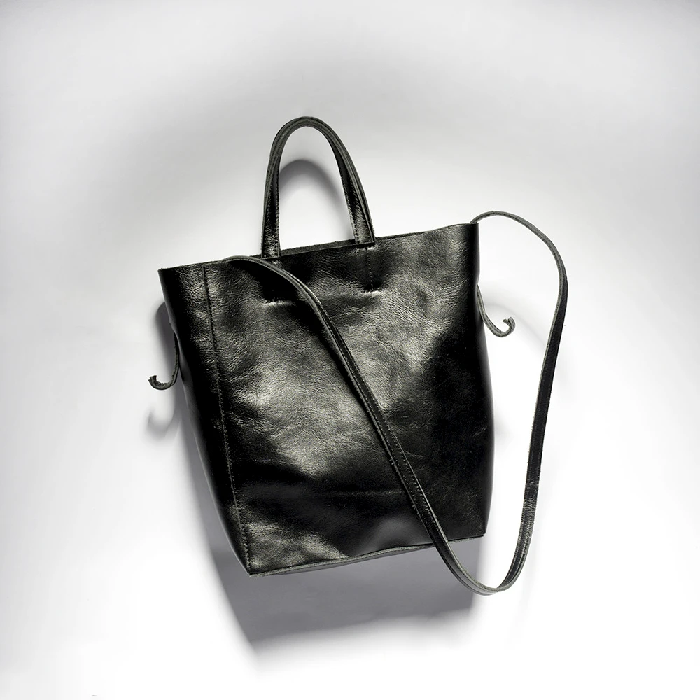 

Bucket women handbag genuine leather tote cowhide shoulder bag vintage crossbody bag casual high quality large capacity black