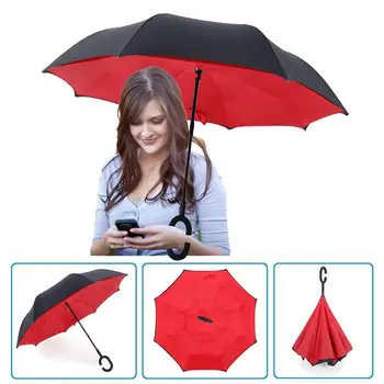 

Double-layer Inverted Umbrella Windproof UV-Resistant C-handle Car Self-Supporting Upside-down Umbrella Golf Umbrella