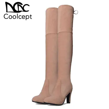 

Coolcept Size 31-45 Women Over The Knee Boots High Heel Woman Shoes Fur Winter Knee Boots Fashion Sweet Warm Woman Long Boots