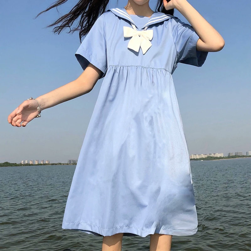 

Skirt Female 2020 Summer New Korean Solid Thin Long Dress school uniform japanese fashion sailor dress school dress