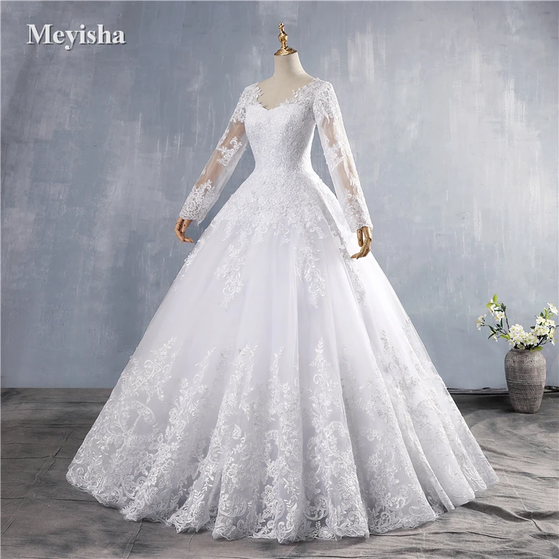 

ZJ9160 2023 New Crystal White Long Sleeve Lace Bottom Vintage Wedding Dresses For Brides Plus Size Maxi Size