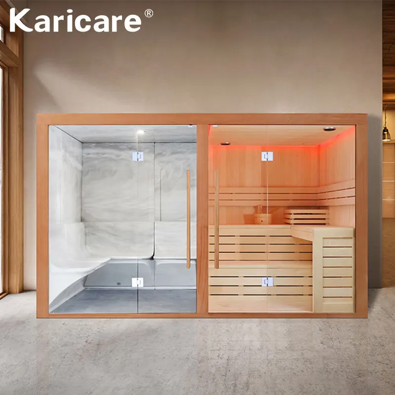 

High-quality luxury Wet-Steaming and dry-steaming solid wood sauna room with sauna stove and MP3