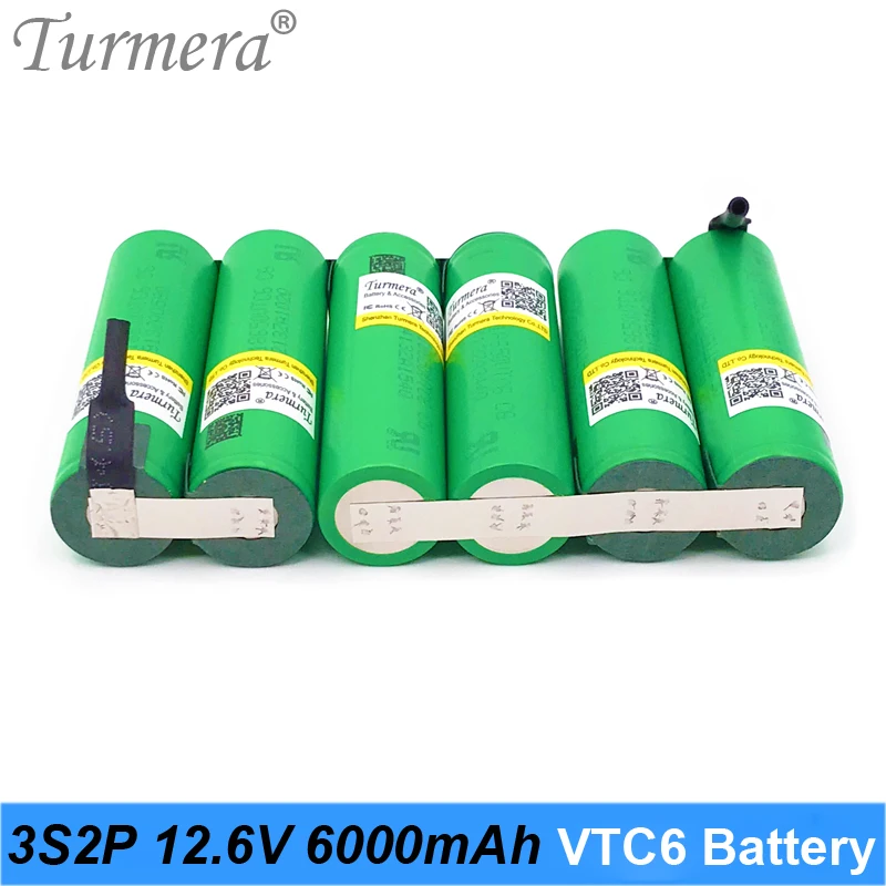Turmera 10.8V 12.6V 3S2P 6000mAh Li-ion Battery 18650 VTC6 3000mAh 30A Battery with Soldering for Screwdriver Battery Customized 03