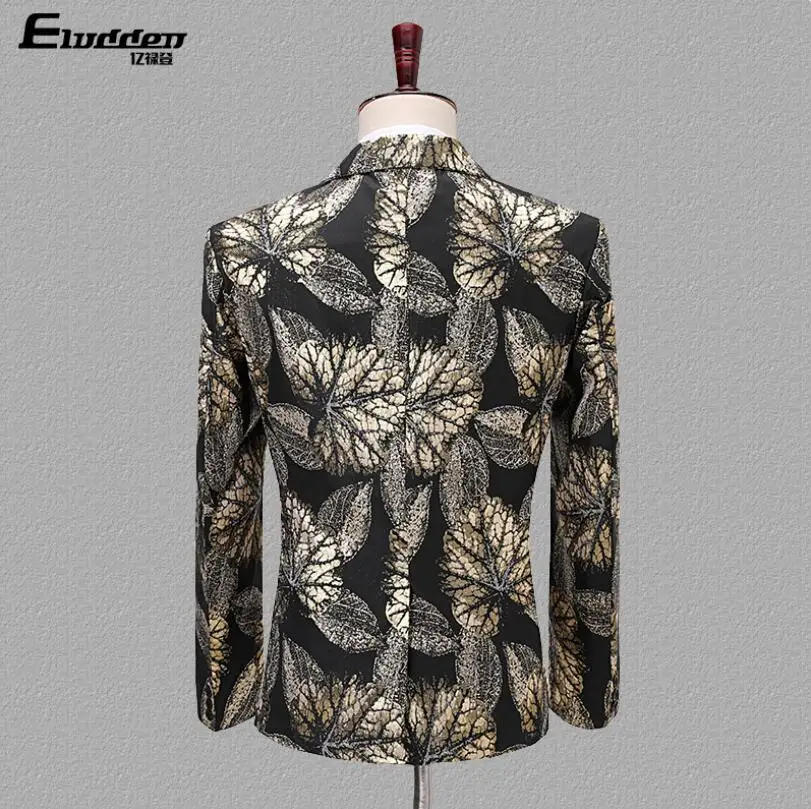 S-5XL New Fit Slim Fashion Flower Blazer Men Singers Host Dj Show Suit Jacket Stage Costumes Bridegroom Wedding Dress Plus Size