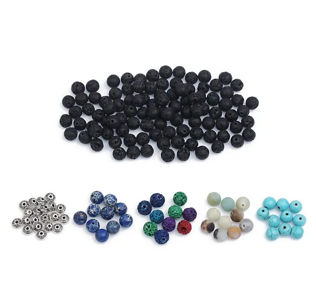 

8mm box set Natural Stone beads Colored Ball Crown Chakra s For DIY Making Men Charm Howlite And Volcanic Rock Lava