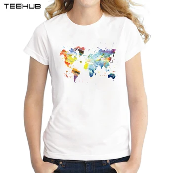

2020 Women Summer Novelty The Colorful World Map Printed T-Shirt Casual Short Sleeve T Shirt Tops