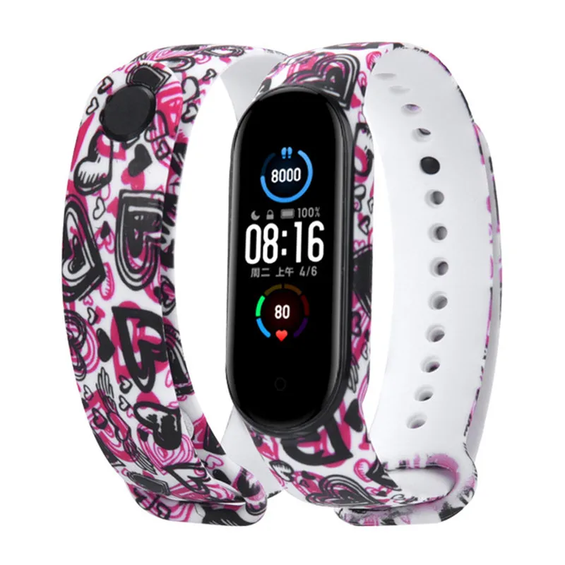 Graffiti style Strap For XiaoMi Mi Band 3 4 5 6 Silicone Wrist Strap For XiaoMi MiBand 6 sports strap for mi band 5 3 4 bracelet