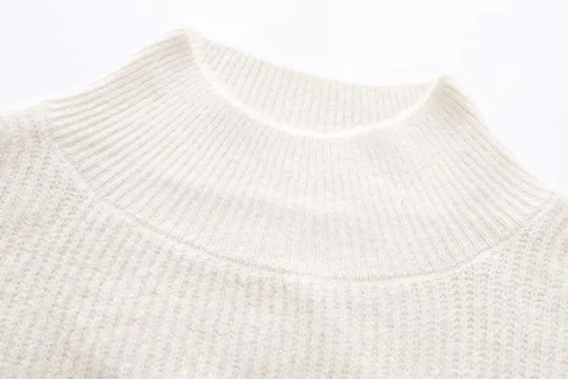 Белая водолазка, вязаный женский пуловер, укороченный свитер, женский длинный рукав-фонарик, Осень-зима, короткий свитер, повседневный джемпер