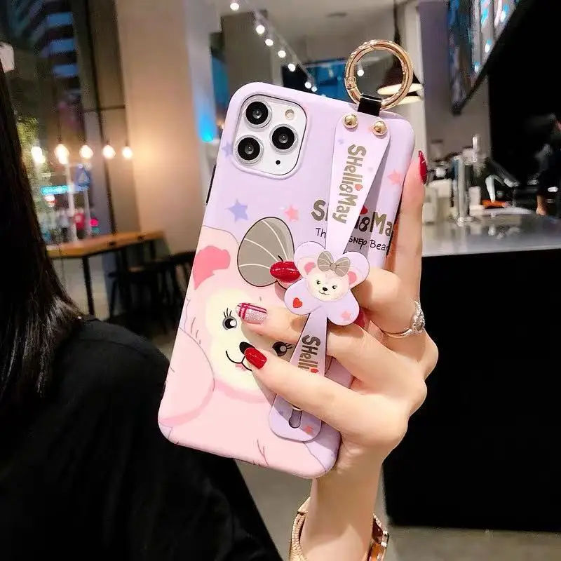 Ремешок на запястье чехол для телефона для iPhone 11 Pro XR XS Max подставка держатель милый мультфильм Duffy медведь чехол для iPhone XR X 6S 7 8 Plus funda - Цвет: 4