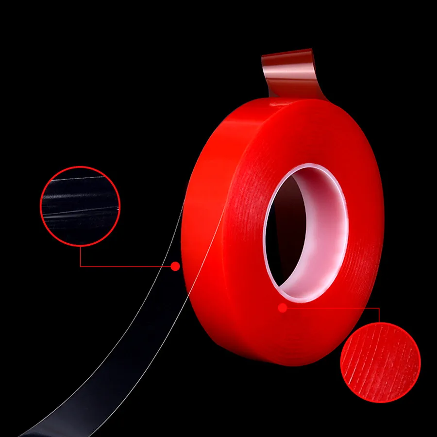 0.2MM 1/2/3/5/8/10mm 25M Strong Acrylic Adhesive PET Red Film Clear Double  Side Tape No Trace For Phone Tablet LCD Screen Glass