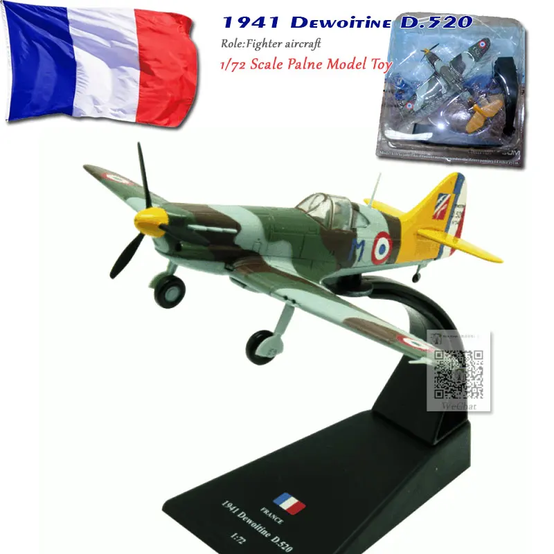 

AMER 1/72 Scale World War II France 1941 Dewoitine D.520 Fighter Aircraft Diecast Metal Plane Model Toy for Collection/Gift