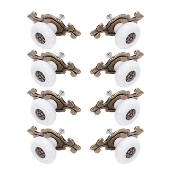 

8ST Retro Style Kitchen Knobs Metal Pull Door Handles White