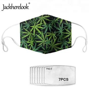 

Jackherelook Unisex MasksGreen Weed Leaves Pattern Reusable Elastic Mouth Mask with 7Pcs PM2.5 Filters Non-disposable Masks