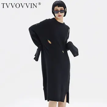 

TVVOVVIN Hole Knitting Irregular Solid Dress Women Autumn Casual Fashion New Style Temperament All Match Women Clothes WJ1249