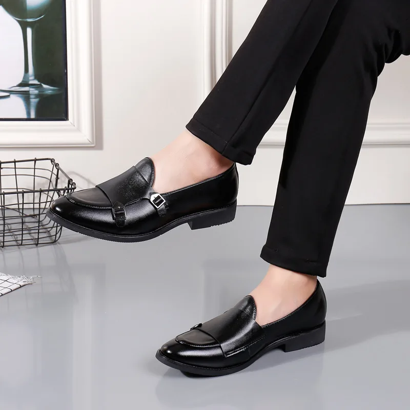 2024 New Fashion Leather Shoes For Men Wedding Office Dress Shoes Handmade Monk Strap Formal Shoes Men Casual Leather Footwear