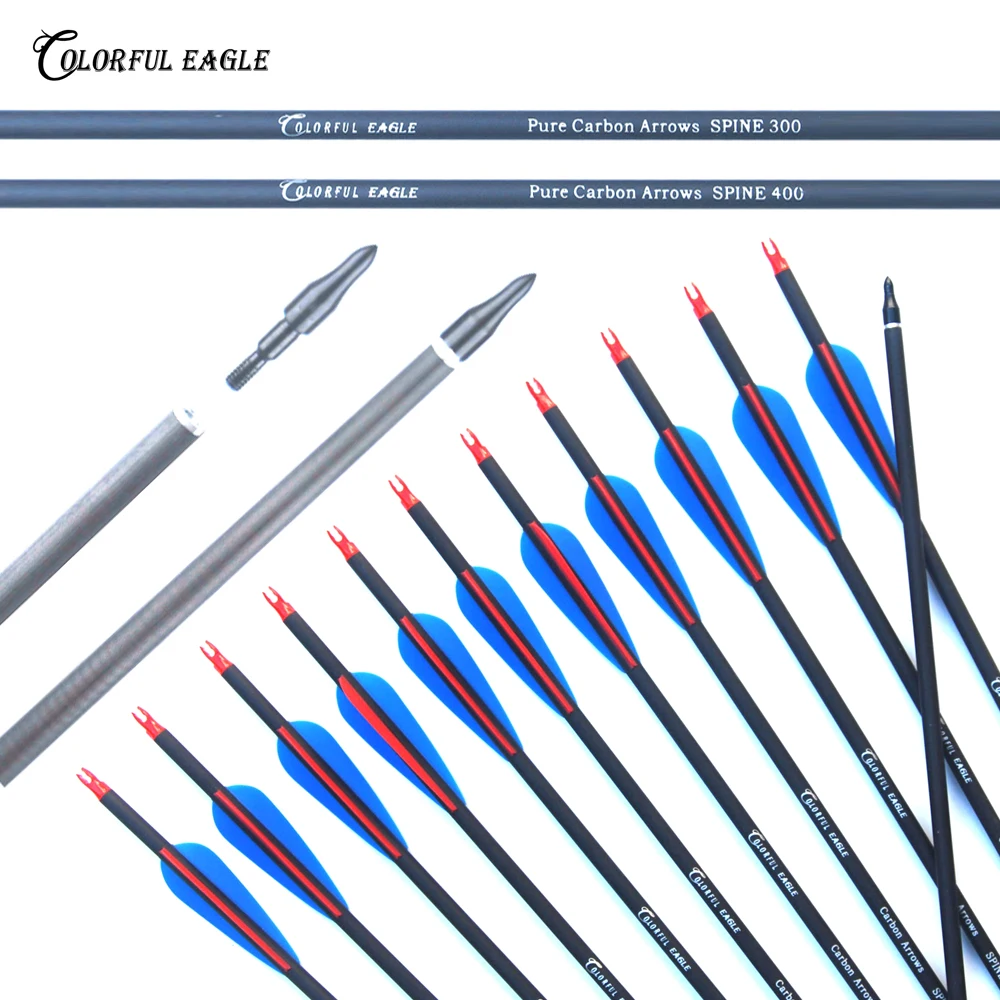 Archery Pure Carbon Arrows SP300/400 Recurve Compound Bow Hunting Target Practic 