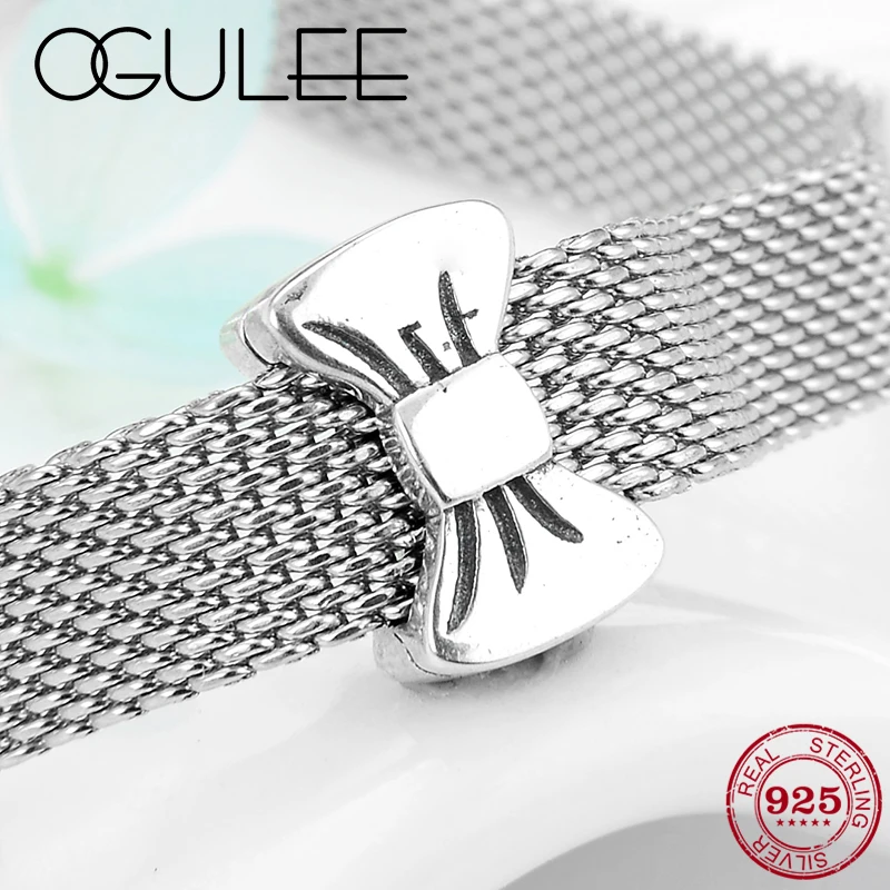 

100% Genuine 925 Sterling Silver Bow Knot Girly Clip beads for jewelry making fit reflection charm Watch Bracelet for Women Girl