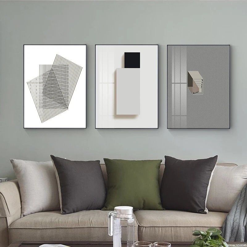 Абстрактная черно-белая полоса холст живопись модные постеры и печать домашний