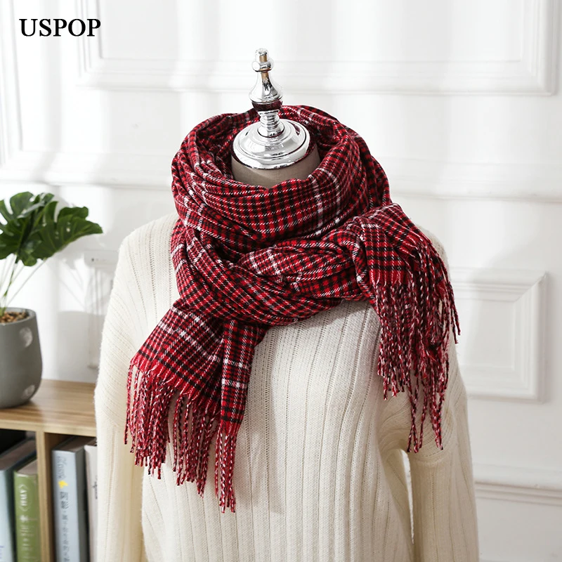 

USPOP 2019 new women scarves fashion plaid tassel scarf large long scarves soft warm pashmina shawl