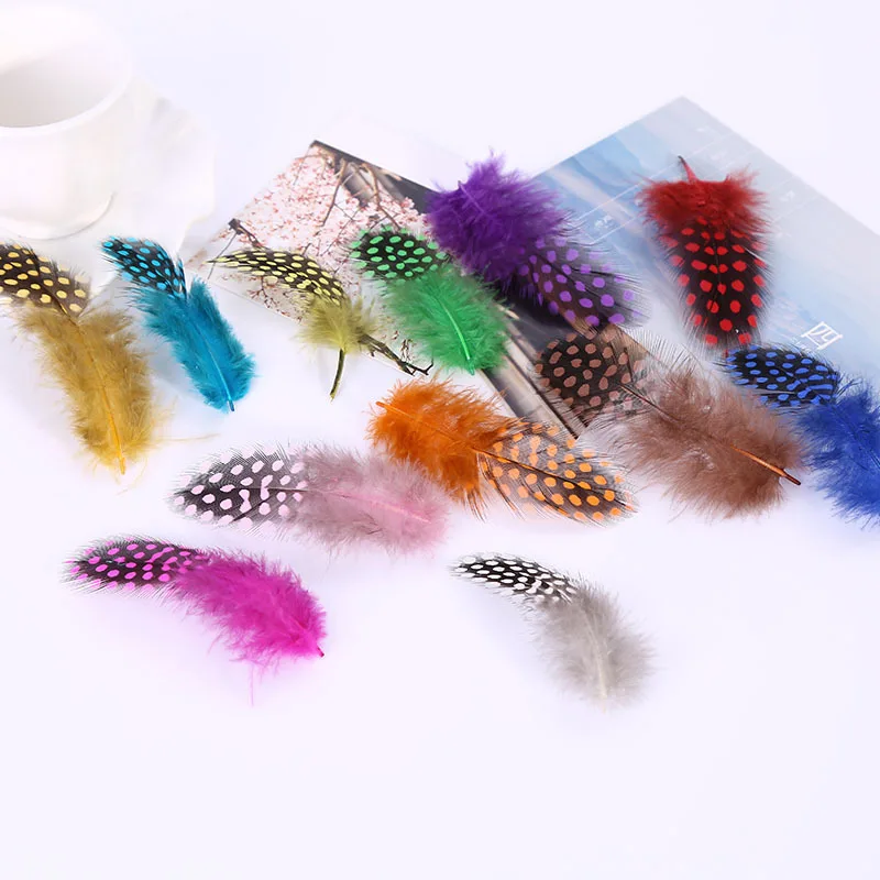 

50pc Spotted Guinea Fowl Natural Feather For Crafts Millinery Hats DIY Wedding Party Decorative Multi-colour Plumage Accessories
