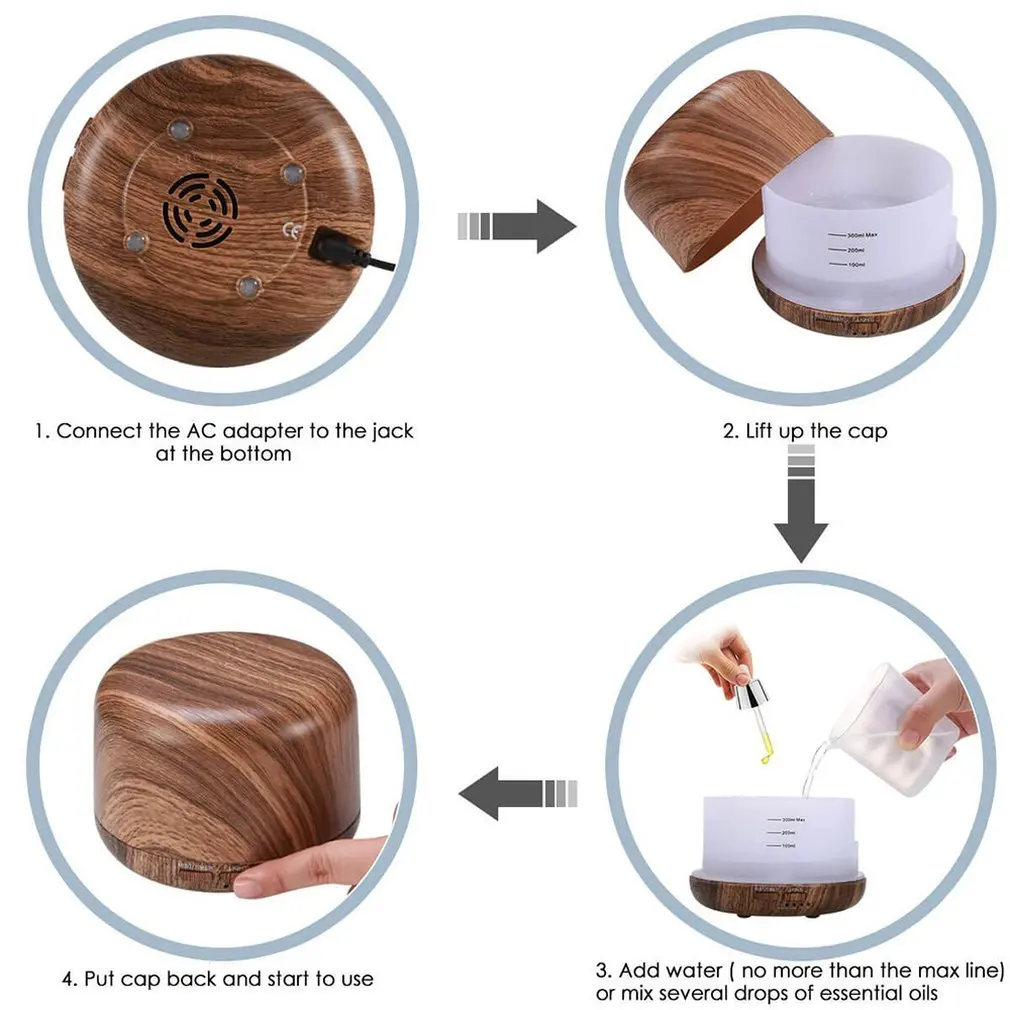 300ml Aroma Essential Oil Diffuser Ultrasonic Air Humidifier Electric Mist Aromatherapy Machine with Remote Control