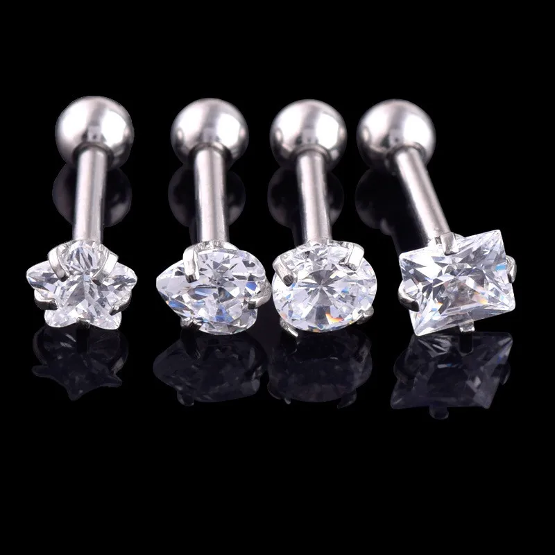 1.2x1.6-4mm Earrings AAAZircon Labret Lip Bar Stud Piercing 16 Gauge Stainless Steel Cartilage Ear Tragus Stud Piercing Earrings