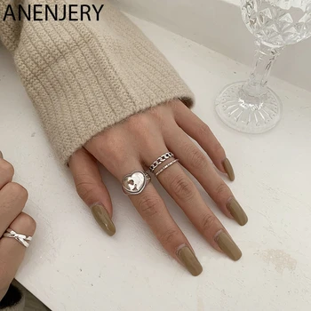 

ANENJERY Personality High Polish Love Heart 925 Sterling Thai Silver Rings Lock Chain Open Finger Ring For Women S-R643